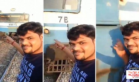 Man is lucky to survive after filming himself being hit by a TRAIN as he posed for a selfie while it headed towards him 