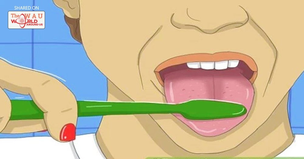 Слова изо рта. Чистка языка зубной щеткой. Очищение зубов языком рисунок.
