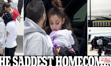 EXCLUSIVE: First photos of Ariana Grande since Manchester attack show tearful pop star being comforted by her boyfriend as she's whisked off a private jet and into an SUV caravan   