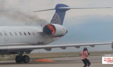 United jet catches on fire at Denver airport