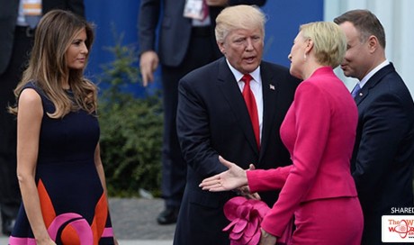 Yet another awkward handshake: Trump with Poland's 1st lady