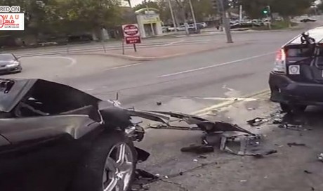 WATCH: Motorcyclist chases down erratic Mercedes driver who hit 3 cars in less than a minute