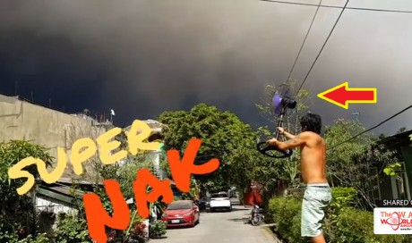 Pinoy ‘Superhero’ Tries to Blow Away the Ashes from the Erupting Mt. Mayon to ‘Protect’ His People