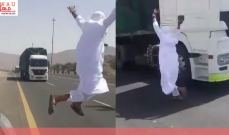 Video: Saudi man arrested for jumping in front of truck
