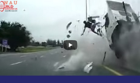 Video: Sleeping driver flies out of truck, bounces over oncoming car in horrifying accident