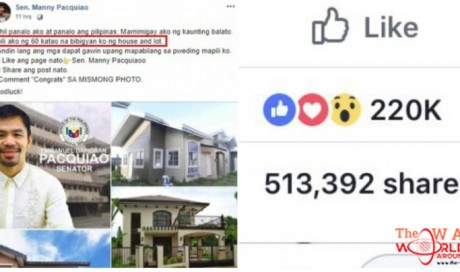 Fake ‘Manny Pacquiao’ Facebook Page Promising 60 Free Houses Goes Viral in the Philippines
