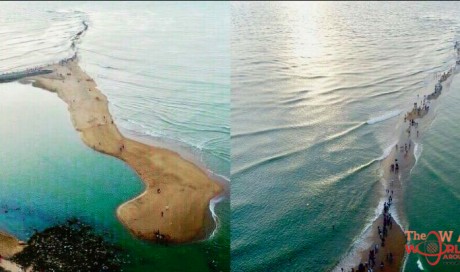 After Kerala Flood, A Sand Strip That Splits This Sea Into Two Halves Has Surfaced
