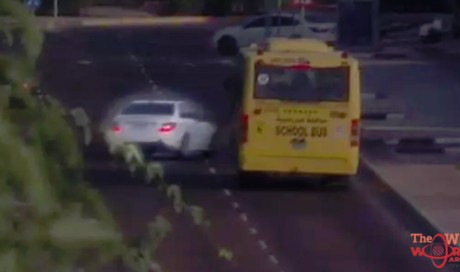 Reckless driver nearly hits school bus in Abu Dhabi
