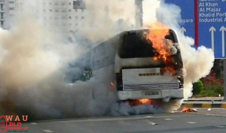 Sharjah bus catches fire and engine explodes