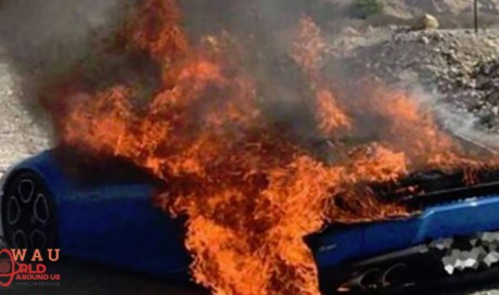Lamborghini catches fire in UAE road