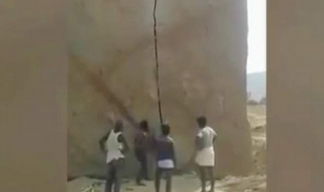 Video: Indian men crack open a 40ft rock in viral clip