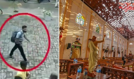 Moment Sri Lanka suicide bomber entered church with huge backpack