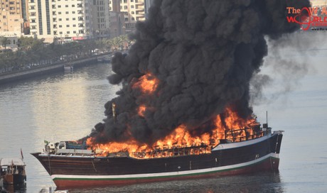 13 people rescued from burning cargo ship in UAE
