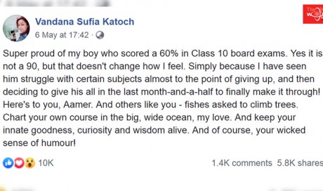 Indian mum’s Facebook post on son’s 60 per cent board results goes viral